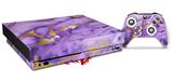 Skin Wrap for XBOX One X Console and Controller Purple and Gold Gilded Marble