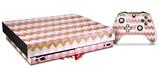 Skin Wrap for XBOX One X Console and Controller Pink and White Chevron